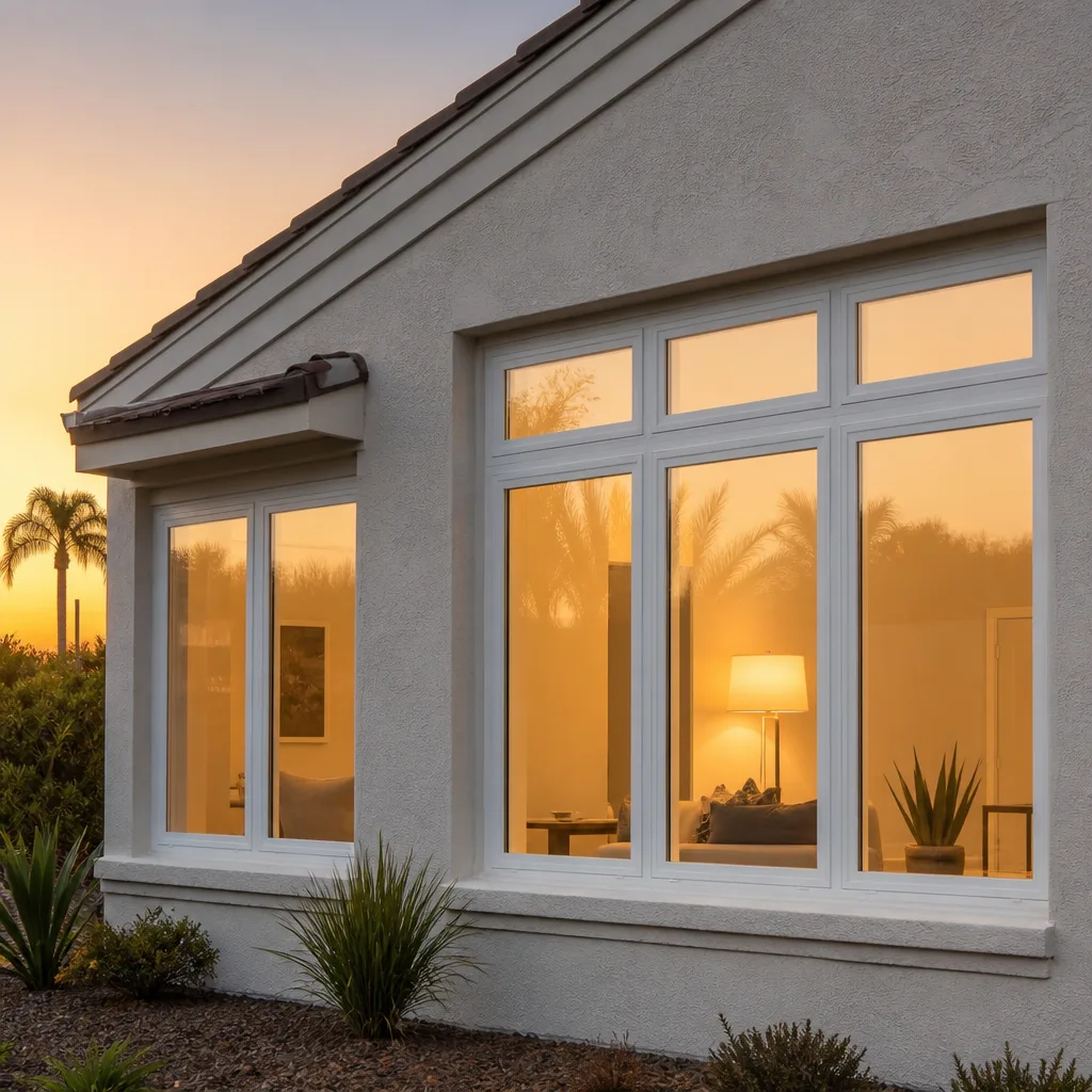 Modern energy-efficient residential windows with warm sunset lighting in Miami, FL