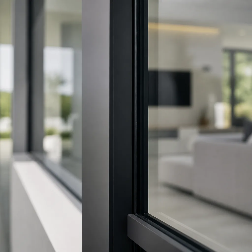 Modern black window frame and impact-resistant glass construction